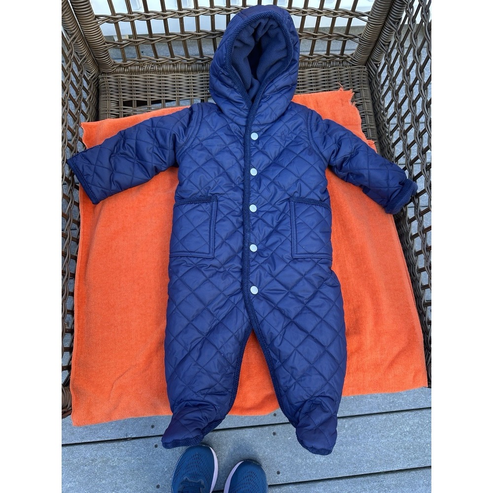 Ralph Lauren Polo Size 6M Baby Snowsuit Navy Blue Quilted Bunting Boys Girls